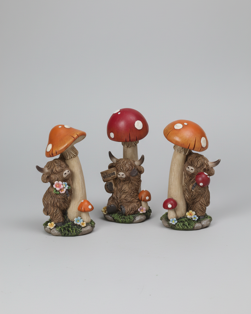 Highland Cow with Skinny Mushroom