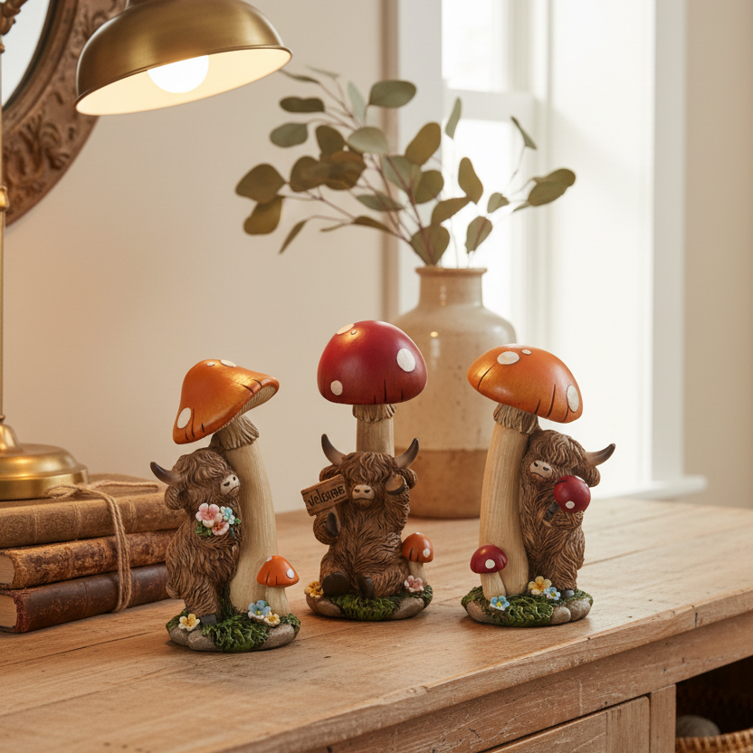 Highland Cow with Skinny Mushroom