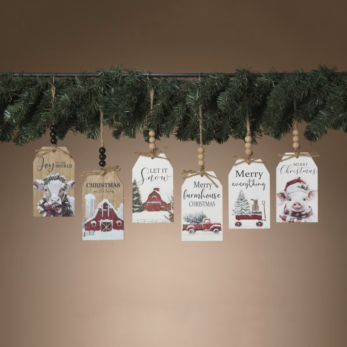 Wood Holiday Hanging Farm Tag Ornament