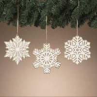 Wood Engraved Snowflake Ornament with Glitter