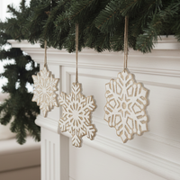 Wood Engraved Snowflake Ornament with Glitter
