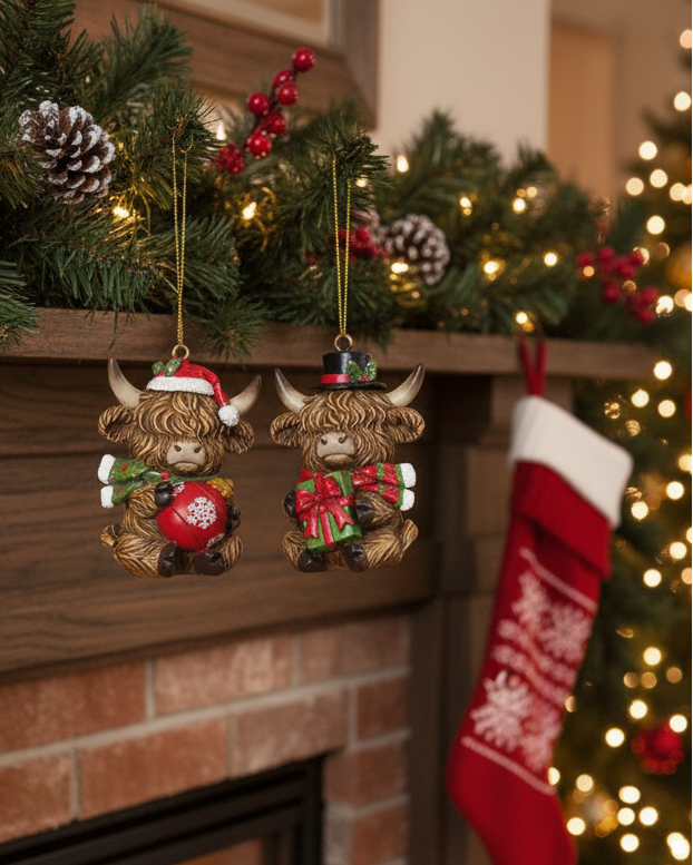 Festive Holiday Highland Cow Ornament