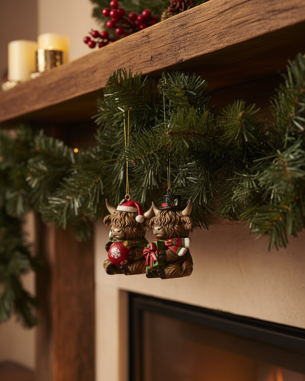 Festive Holiday Highland Cow Ornament