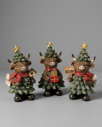 Holiday Highland Cow in Evergreen Dress