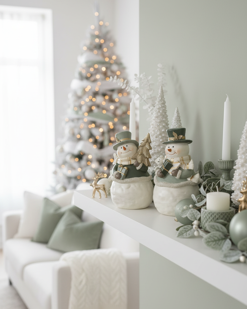 Sage Snowman with Present