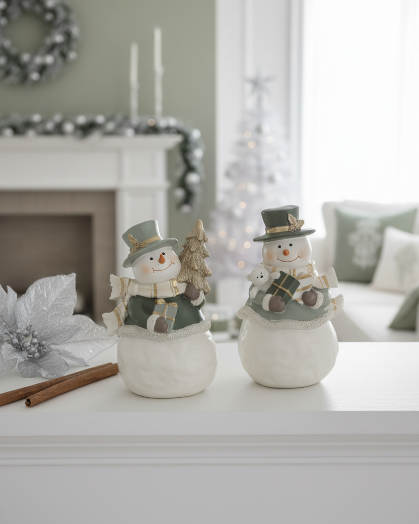 Sage Snowman with Present