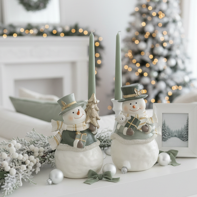Sage Snowman with Present