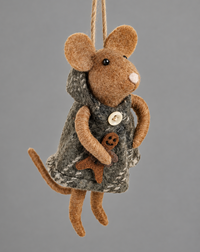 Wool Mouse in Plaid Coat With Gingerbread Ornament