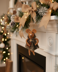 Wool Mouse in Plaid Coat With Gingerbread Ornament