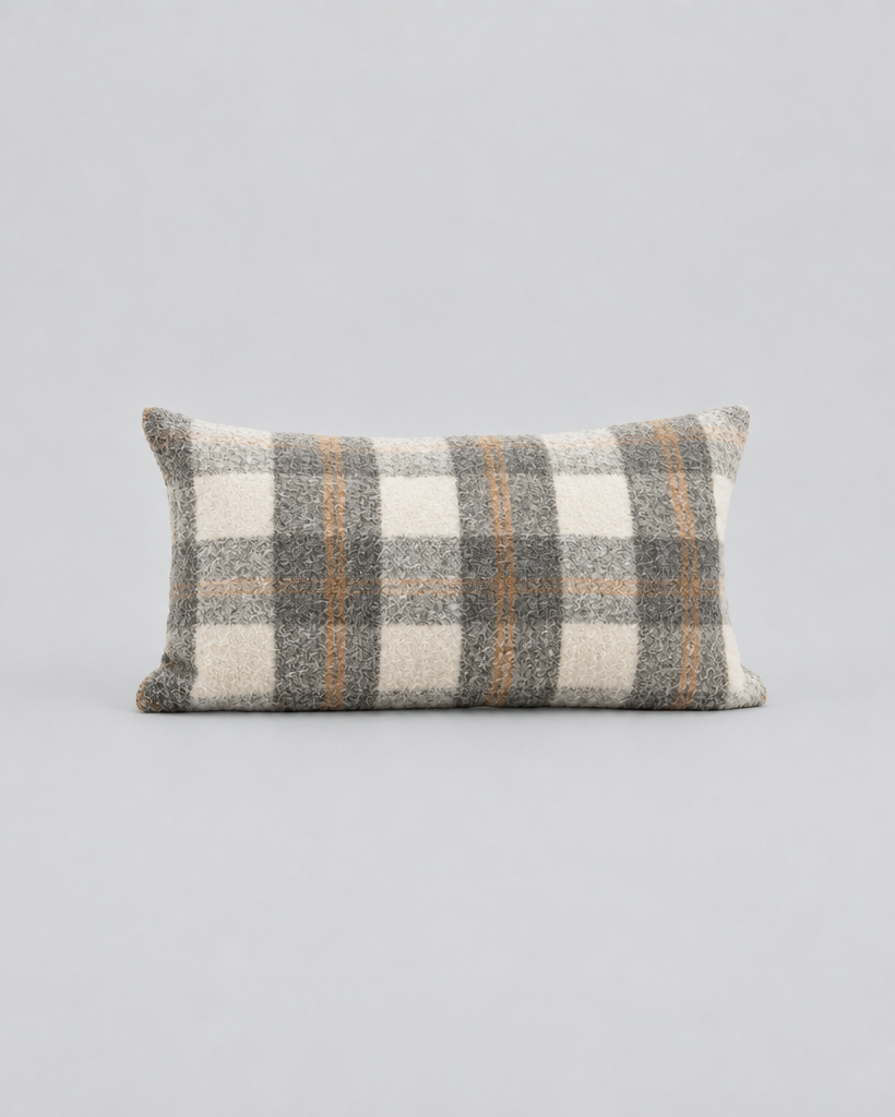 Grey and White Plaid Fuzzy Throw Pillow