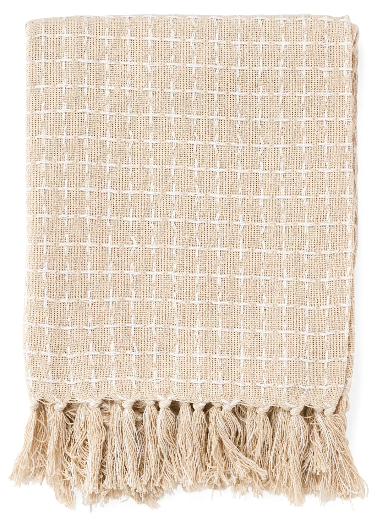 Natural Woven Cotton Throw with Fringes