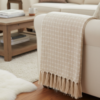 Natural Woven Cotton Throw with Fringes