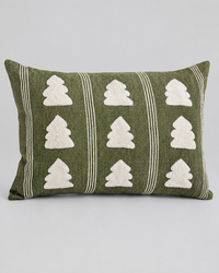 Green with Embroidered Trees Cotton Throw Pillow