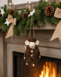 Wool Mouse in Fur Coat and Hat Ornament