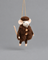Wool Mouse in Fur Coat and Hat Ornament