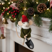 Wool Mouse With Shovel Ornament