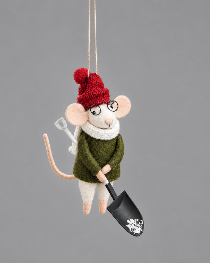 Wool Mouse With Shovel Ornament