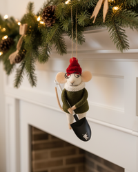 Wool Mouse With Shovel Ornament