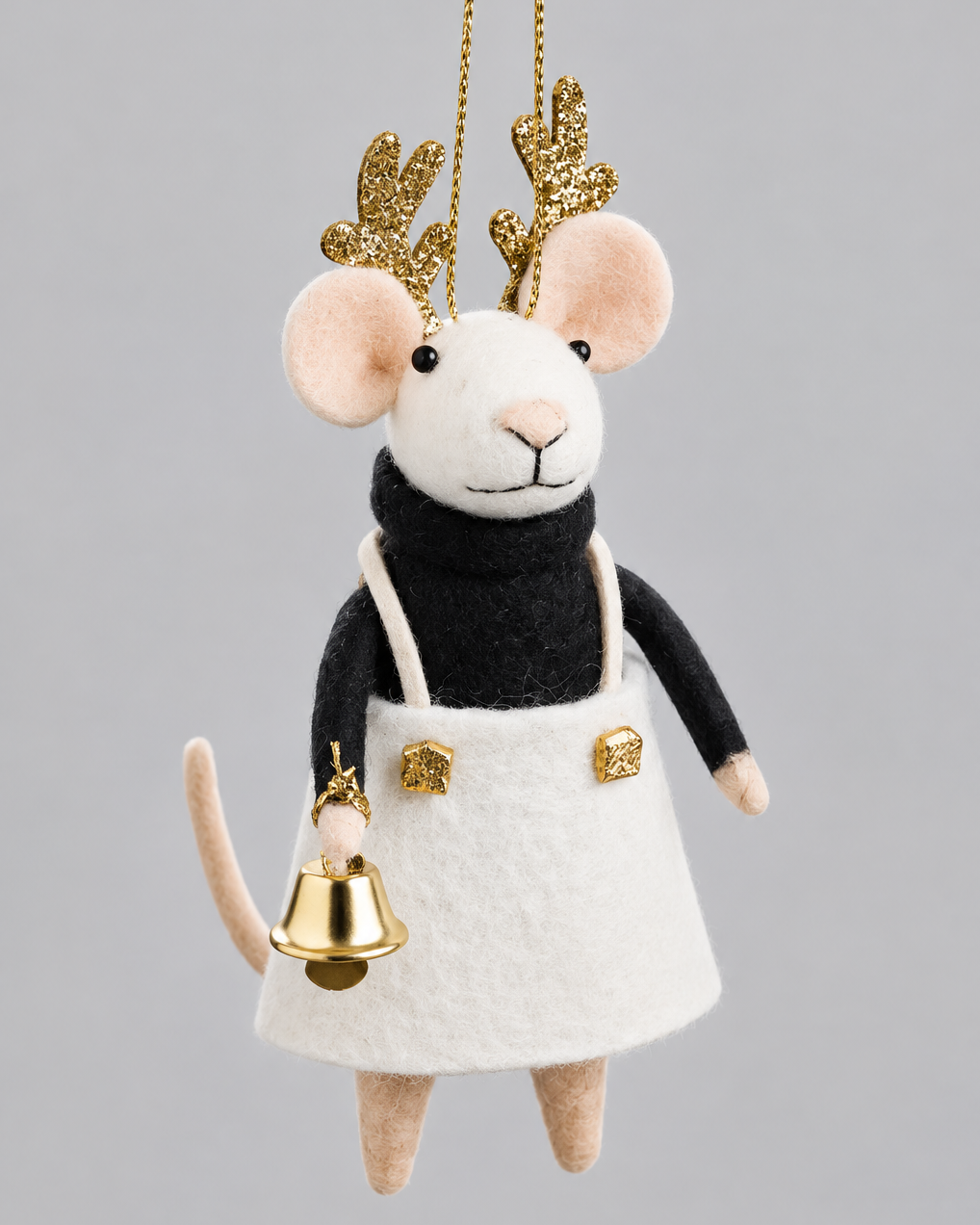 Wool Mouse With Gold Antlers Ornament