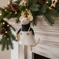 Wool Mouse With Gold Antlers Ornament