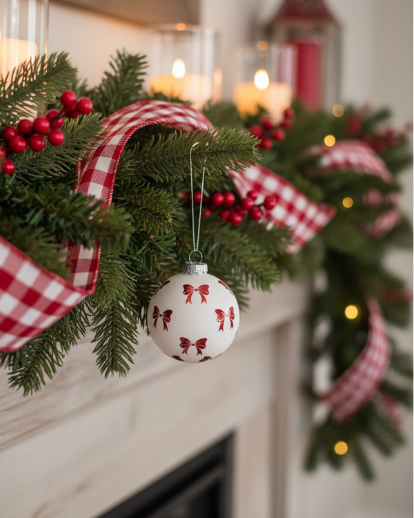 Red Bow Glass Ornament