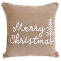 Merry Christmas Beige Cotton Throw Pillow