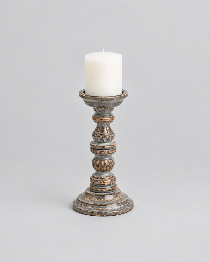 Mango Wood Grey Wash Candle Holder