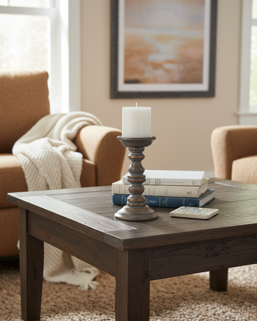 Mango Wood Grey Wash Candle Holder