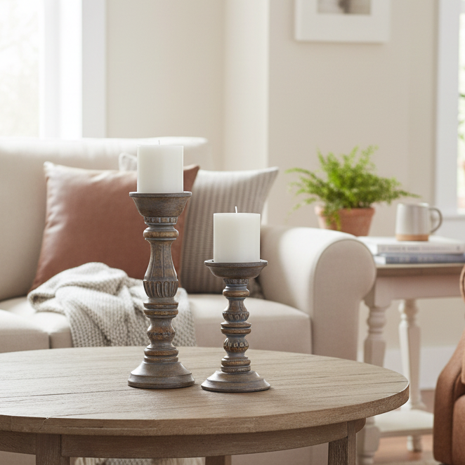 Mango Wood Grey Wash Candle Holder