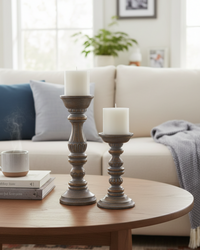 Mango Wood Grey Wash Candle Holder