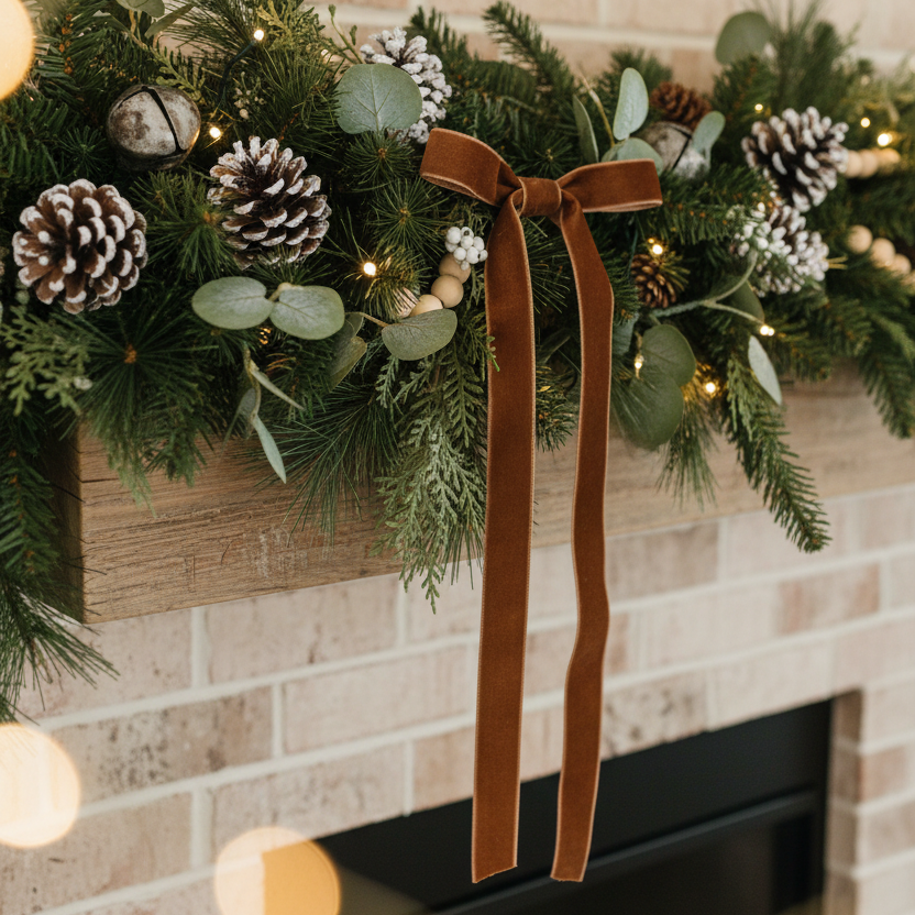 Thin Velvet Brown Bow with Clip