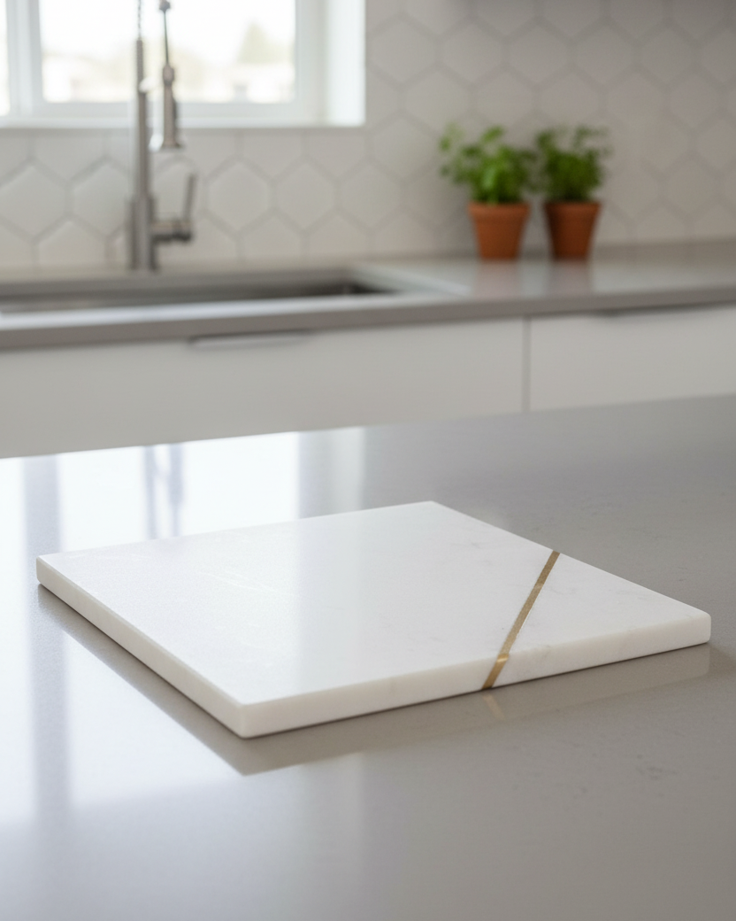 Elite Square Marble Serving Board Natural