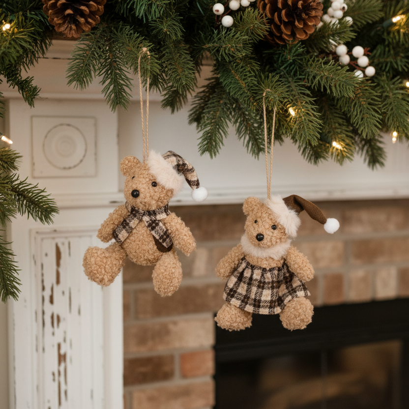 Brown Bear with Plaid Outfit Ornament