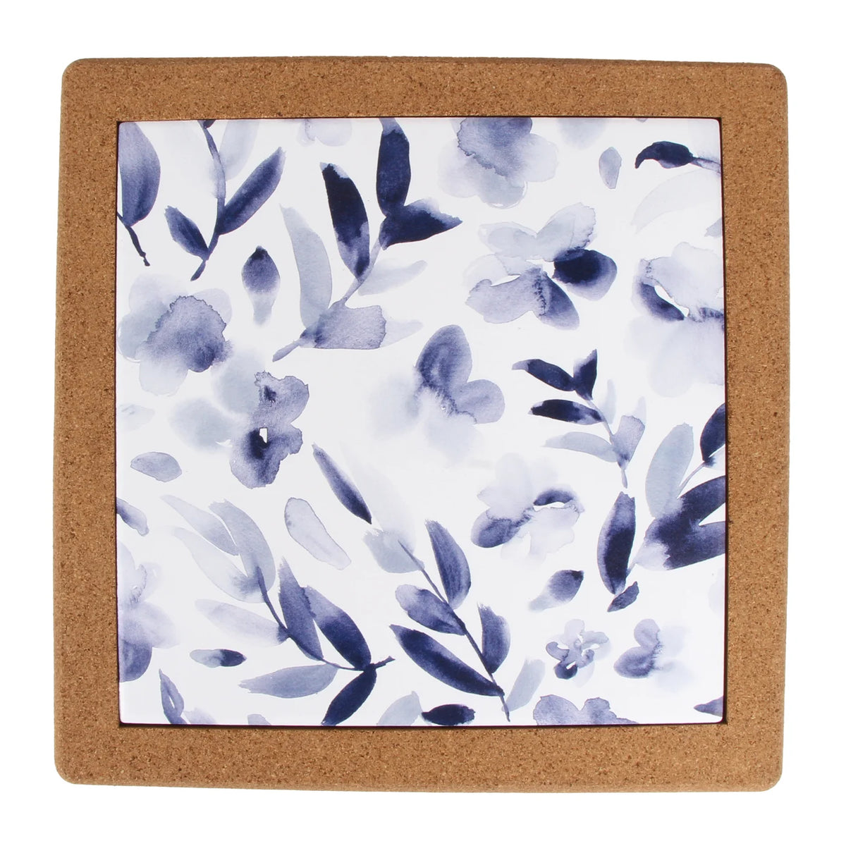 Watercolour Blue Floral Ceramic and Cork Trivet