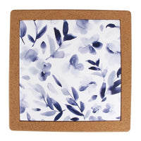 Watercolour Blue Floral Ceramic and Cork Trivet
