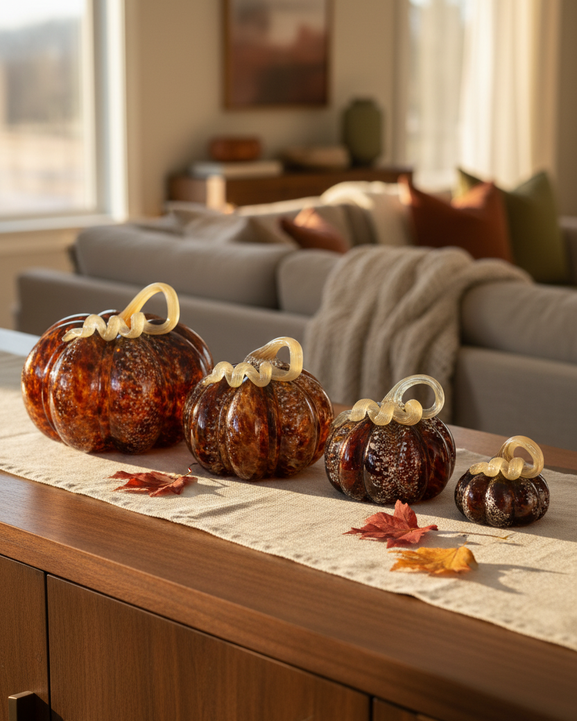 Brown Speckled Handblown Glass Pumpkin