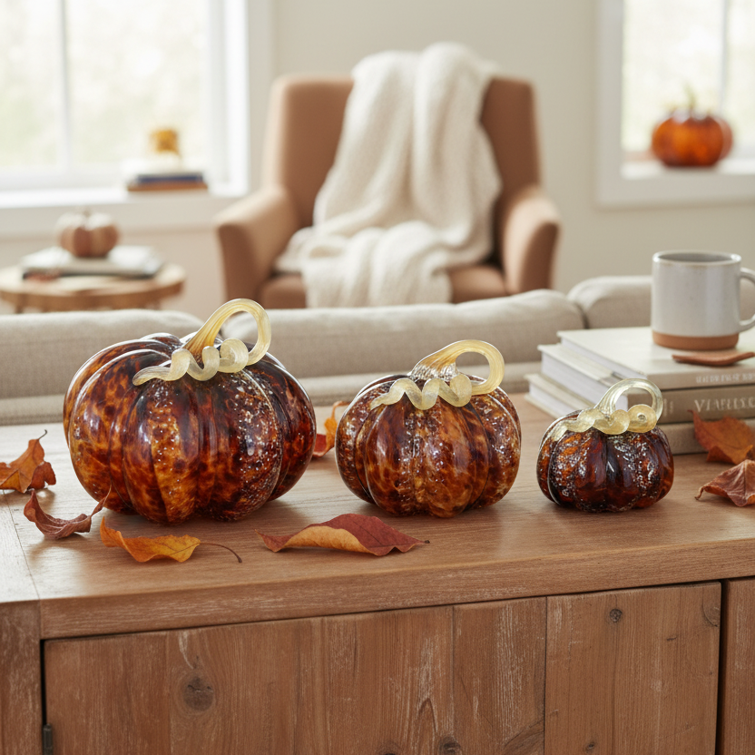 Brown Speckled Handblown Glass Pumpkin