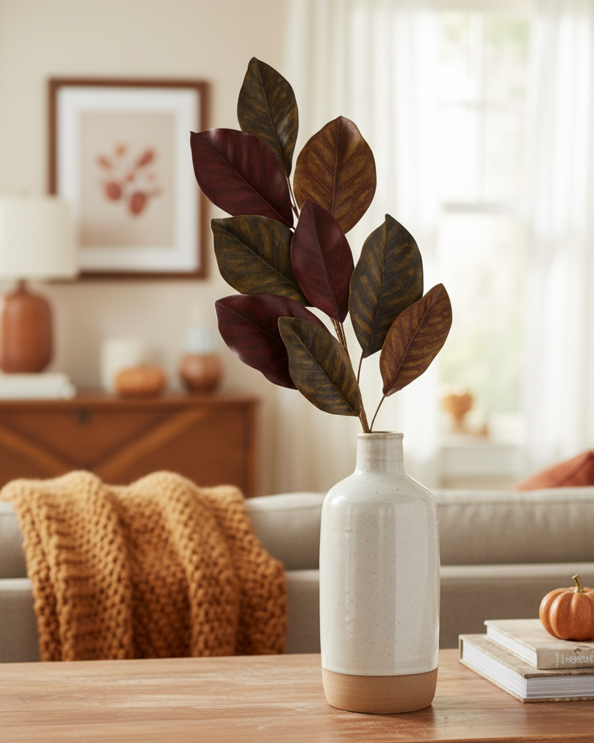Brown Magnolia Leaf Stem 24"