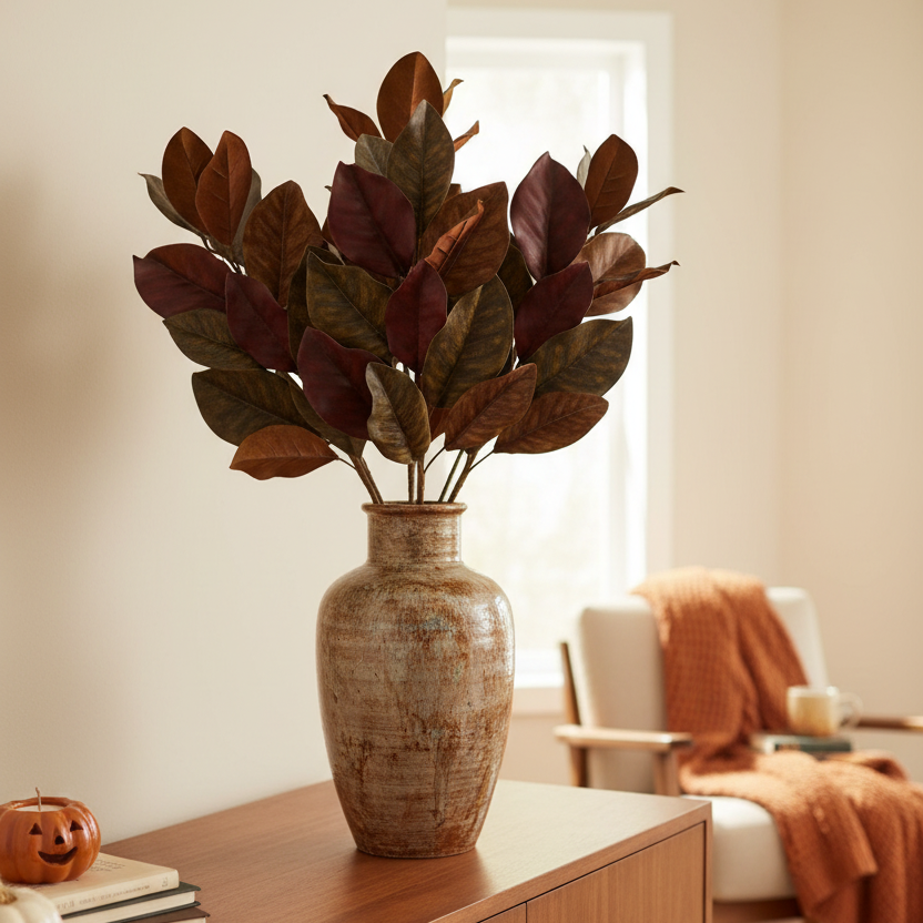 Brown Magnolia Leaf Stem 24"