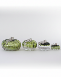 Green and Clear Crackled Handblown Glass Pumpkin Round