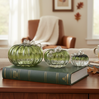 Green and Clear Crackled Handblown Glass Pumpkin Round