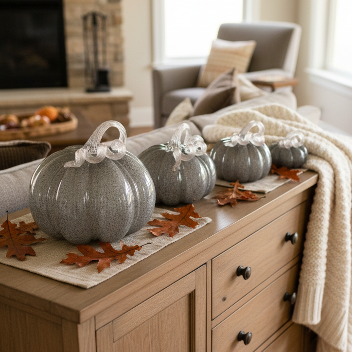 Grey Brown Handblown Glass Pumpkin Round