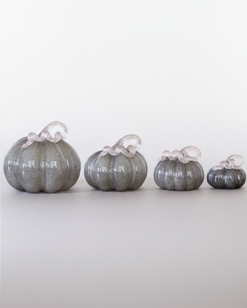 Grey Brown Handblown Glass Pumpkin Round