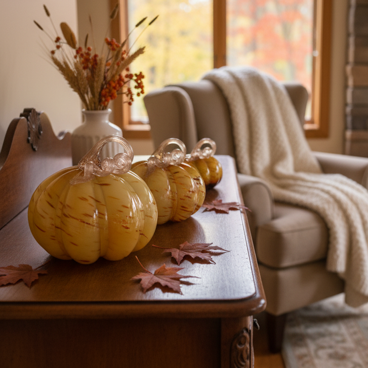 Caramel Swirl Handblown Glass Pumpkin Round