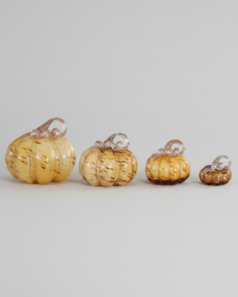 Caramel Swirl Handblown Glass Pumpkin Round