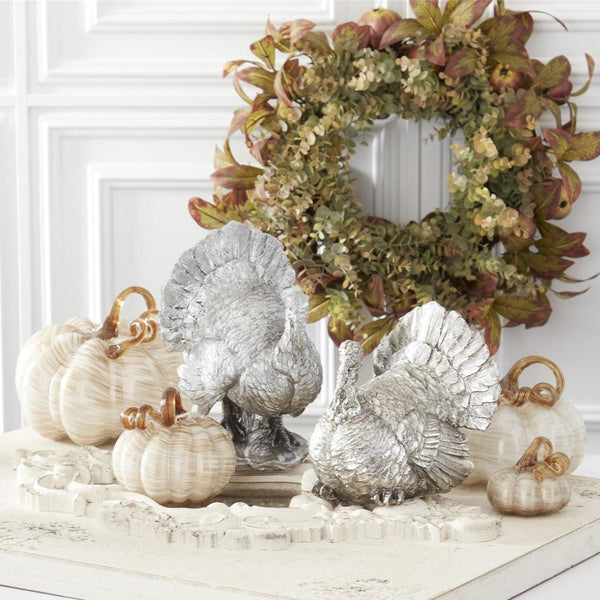 Cream and Gold Swirl Handblown Glass Pumpkin Round