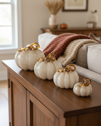 Cream and Gold Swirl Handblown Glass Pumpkin Round