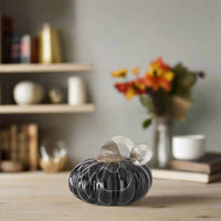 Mini Black and White Swirls Handblown Glass Pumpkin