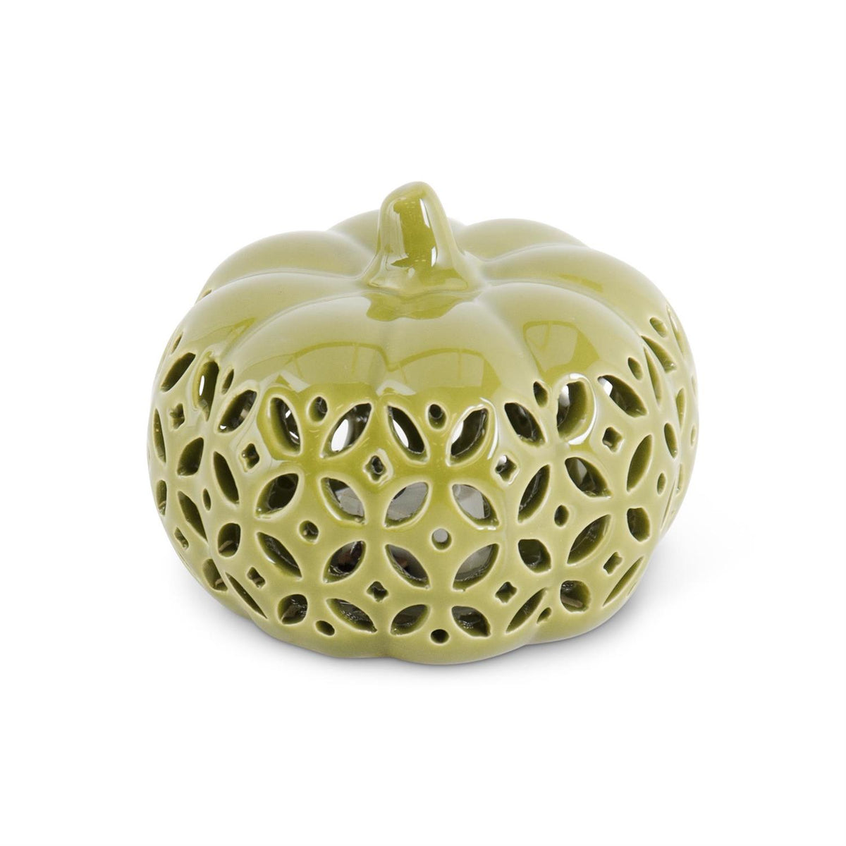 Ceramic Cutout LED Green Pumpkin