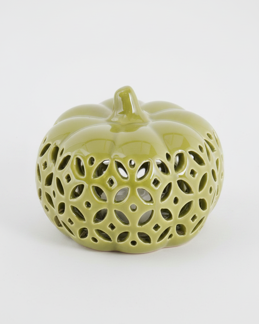 Ceramic Cutout LED Green Pumpkin